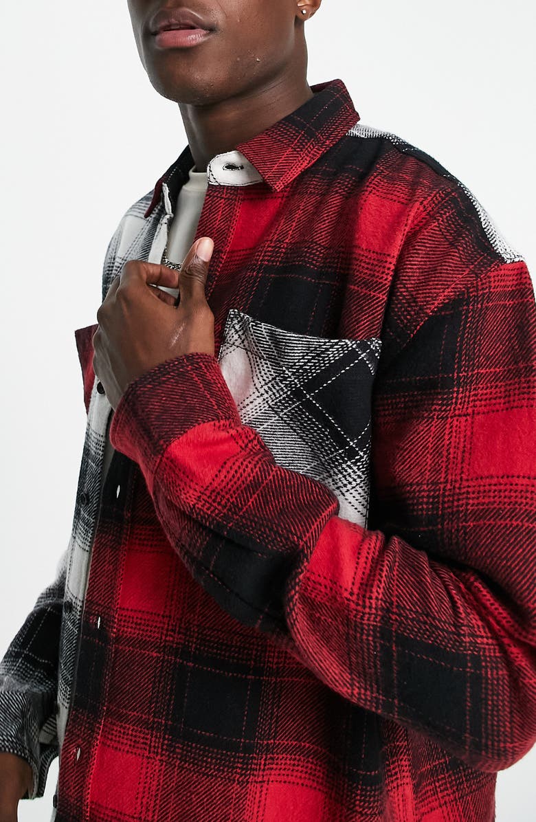 Topman Relaxed Cut & Sew Check Shirt, Alternate, color,