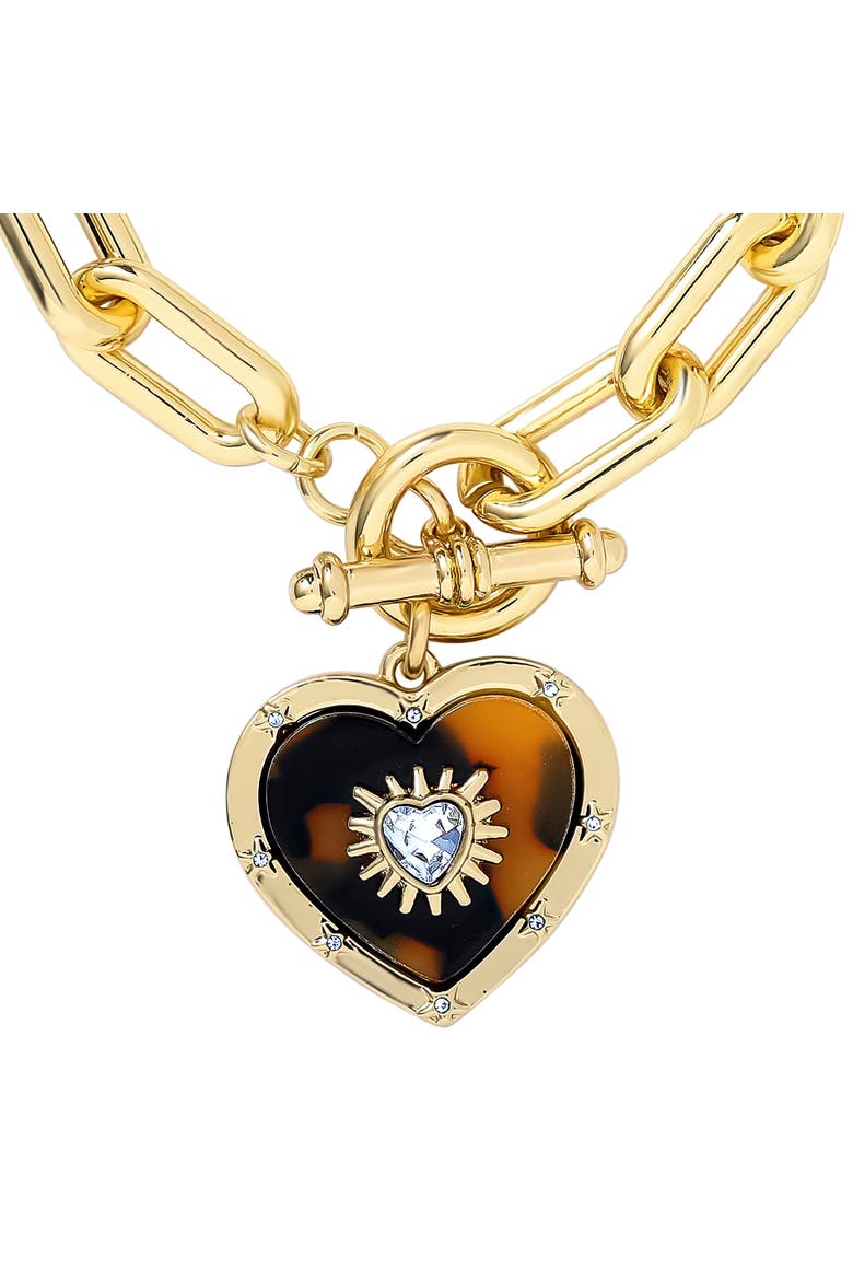 Heart Charm Bracelet Chunky Gold-tone, Toggle Closure, Alternate, color, Brown