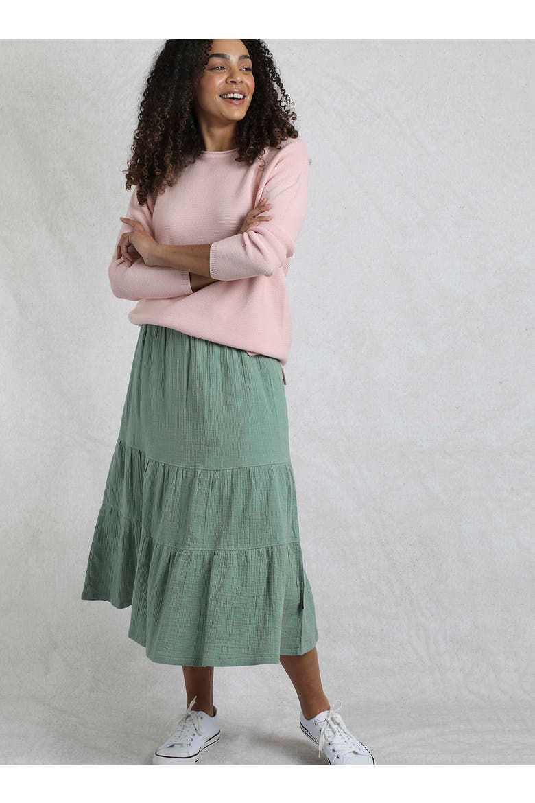 Lathika Tiered Midi Cotton Skirt, Main, color, Army Green