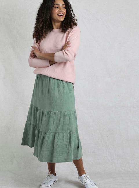 Lathika Tiered Midi Cotton Skirt