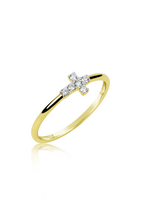 14k Gold Diamond Cross Ring