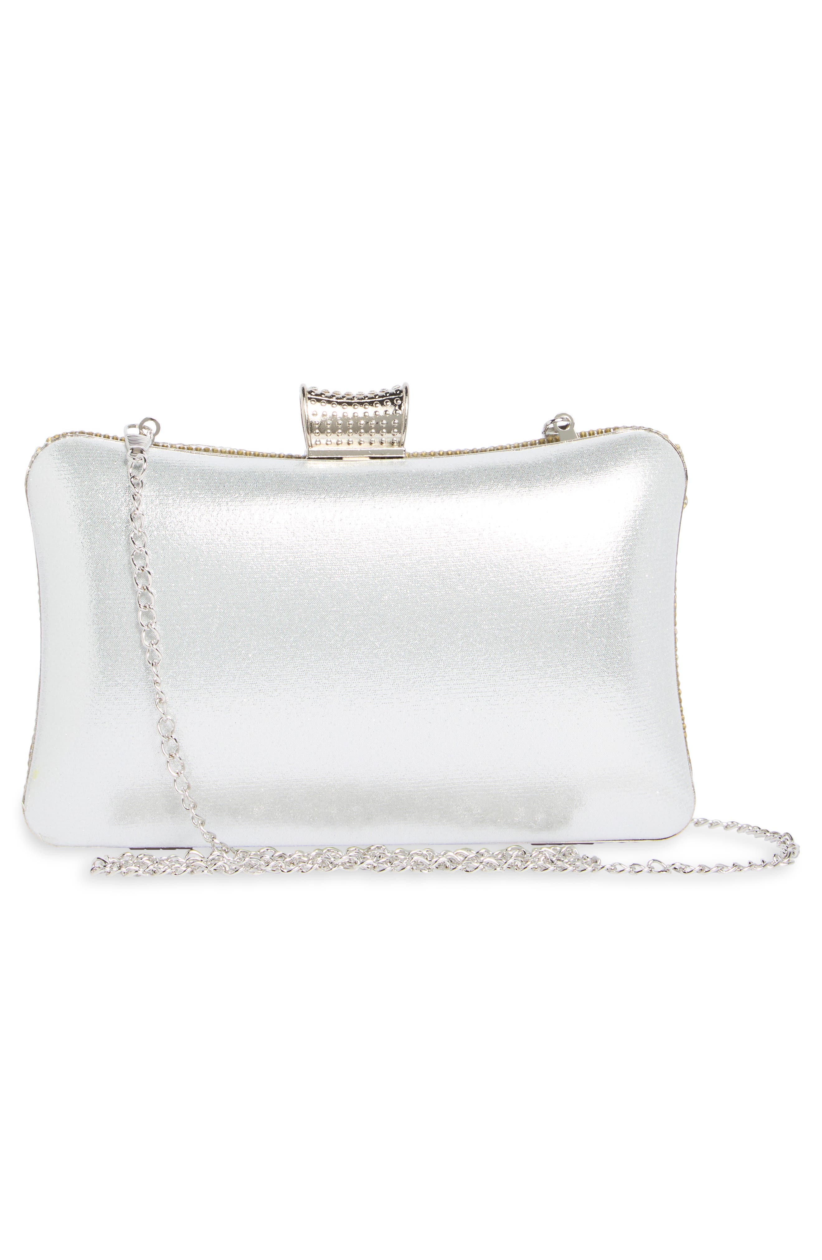 ALESSIA BIANCHI Rhinestone Embellished Metallic Clutch, Alternate, color, Platinum