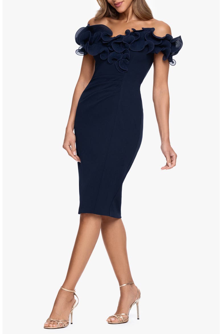 Wire Trim Off the Shoulder Sheath Dress, Alternate, color, NAVY