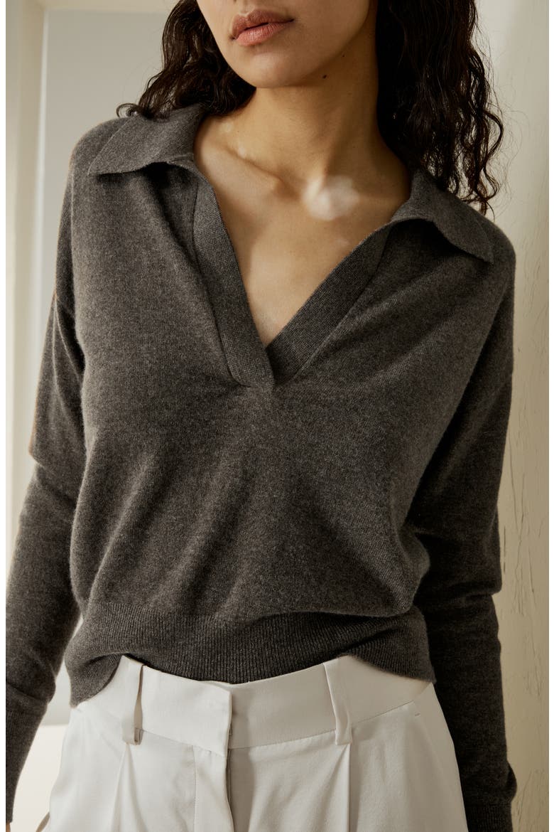 Women's Cashmere Polo Shirt, Alternate, color, Brown