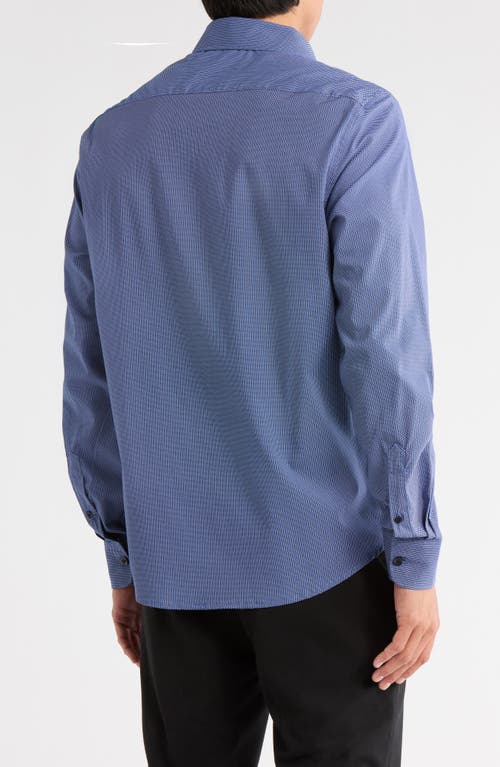 Denim And Flower Geometric Print Button-up Shirt In Blue