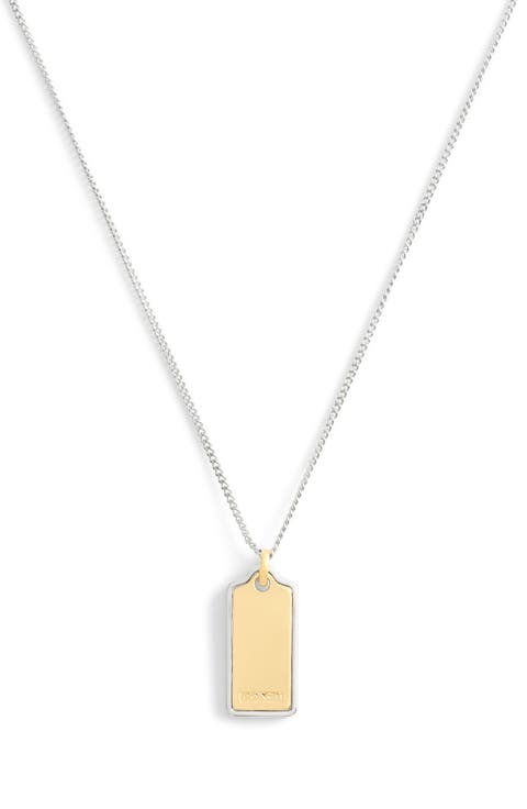 Inlay Two-Tone Dog Tag Pendant Necklace