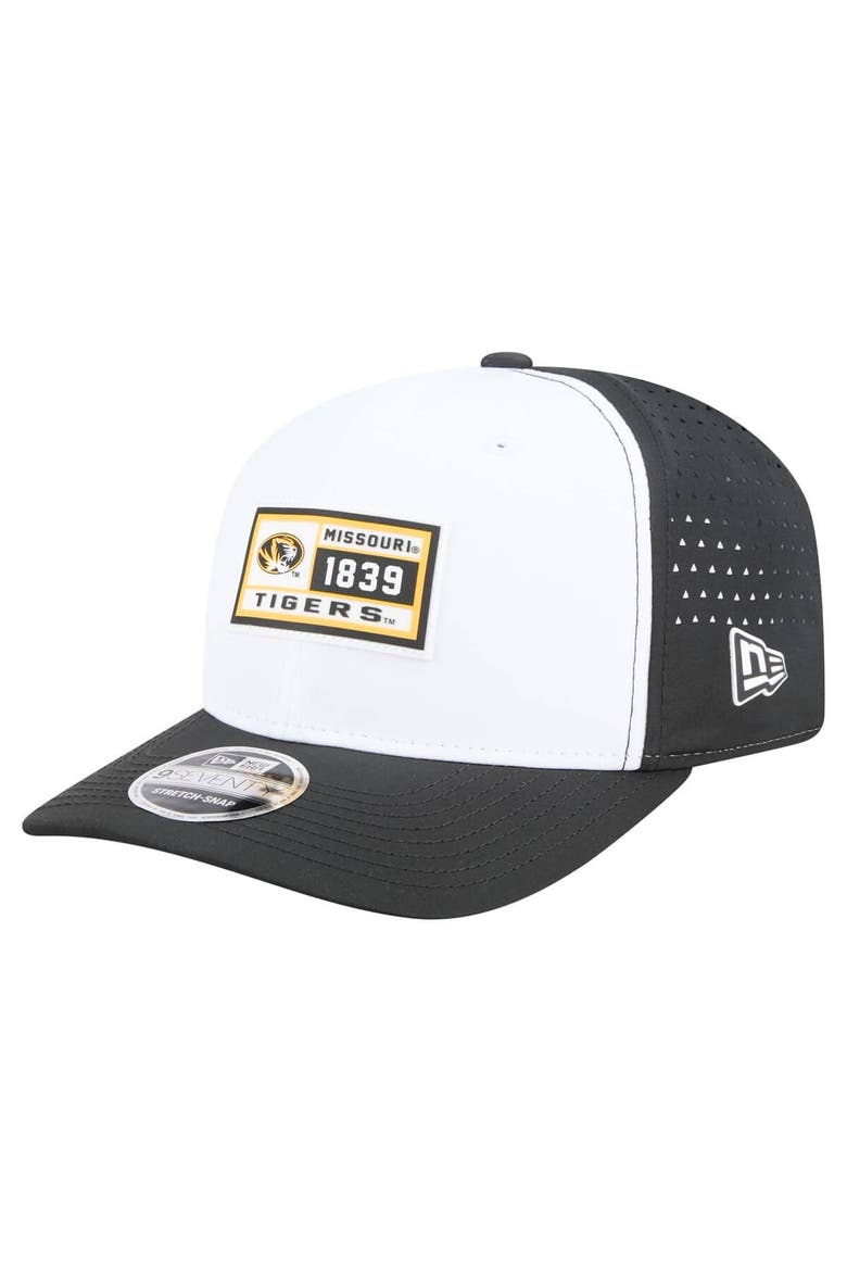 Men's New Era White/Black Missouri Tigers Perforated Patched 9SEVENTY Adjustable Hat, Main, color, White