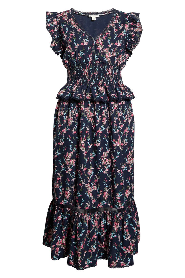 Floral Flutter Sleeve Peplum Maxi Dress, Alternate, color, NAVY LILIBET FLORAL