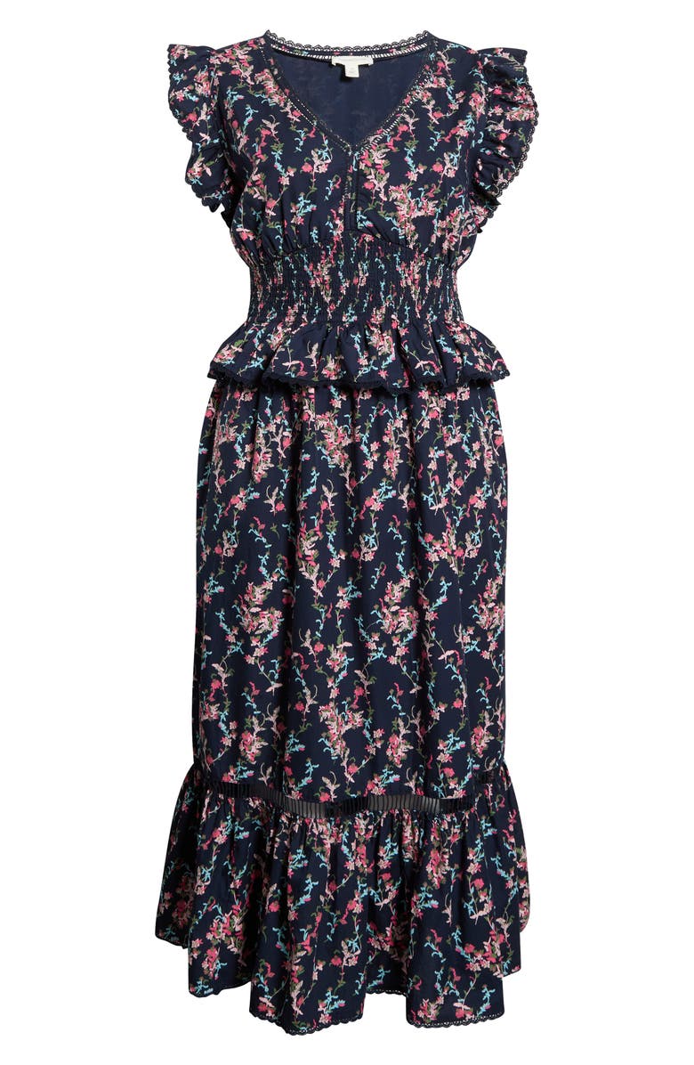 Treasure & Bond Floral Flutter Sleeve Peplum Maxi Dress, Alternate, color, Navy Lilibet Floral