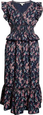 Treasure & Bond Floral Flutter Sleeve Peplum Maxi Dress