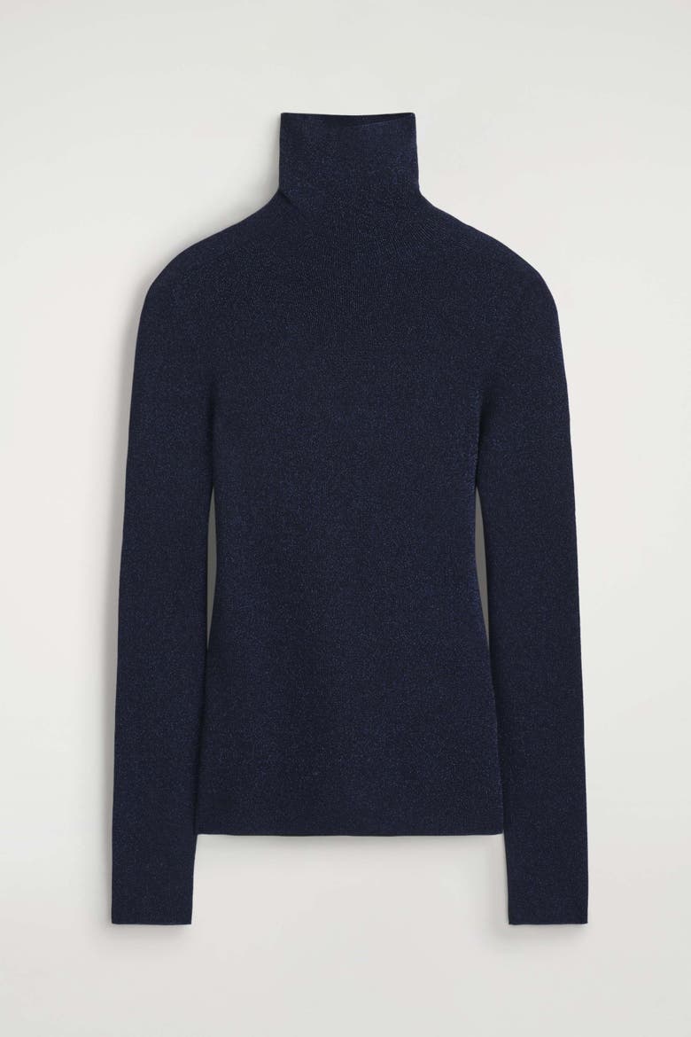 Sparkly Seamless Wool Mock-neck Top, Alternate, color, NAVY