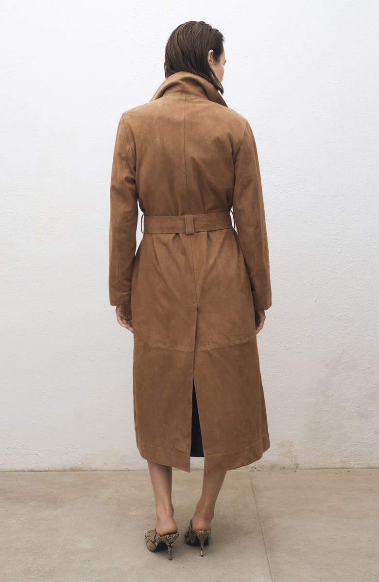 MANGO Belted Suede Trench Coat, Alternate, color, 
