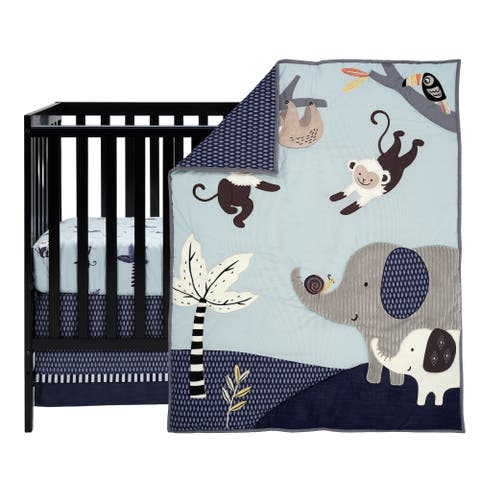 Jungle Party 3-Piece Elephant/Monkey Baby Crib Bedding Set