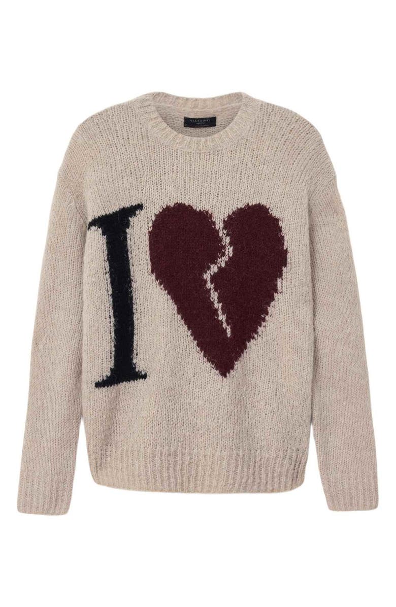 AllSaints Lover Intarsia Sweater, Alternate, color, Pebble Brown