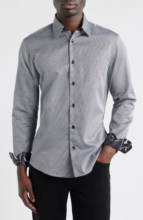 Microgeo Printed Silk Trim Dress Shirt