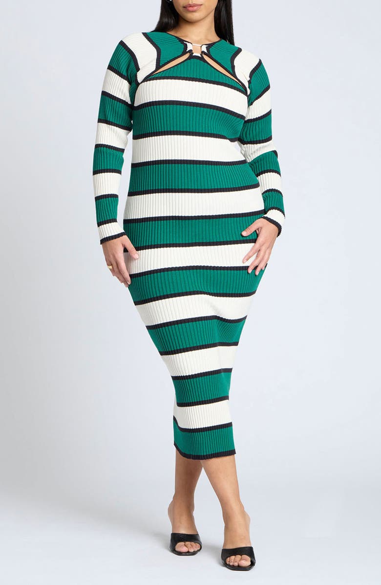 ELOQUII Striped Long Sleeve Sweater Dress, Main, color, 