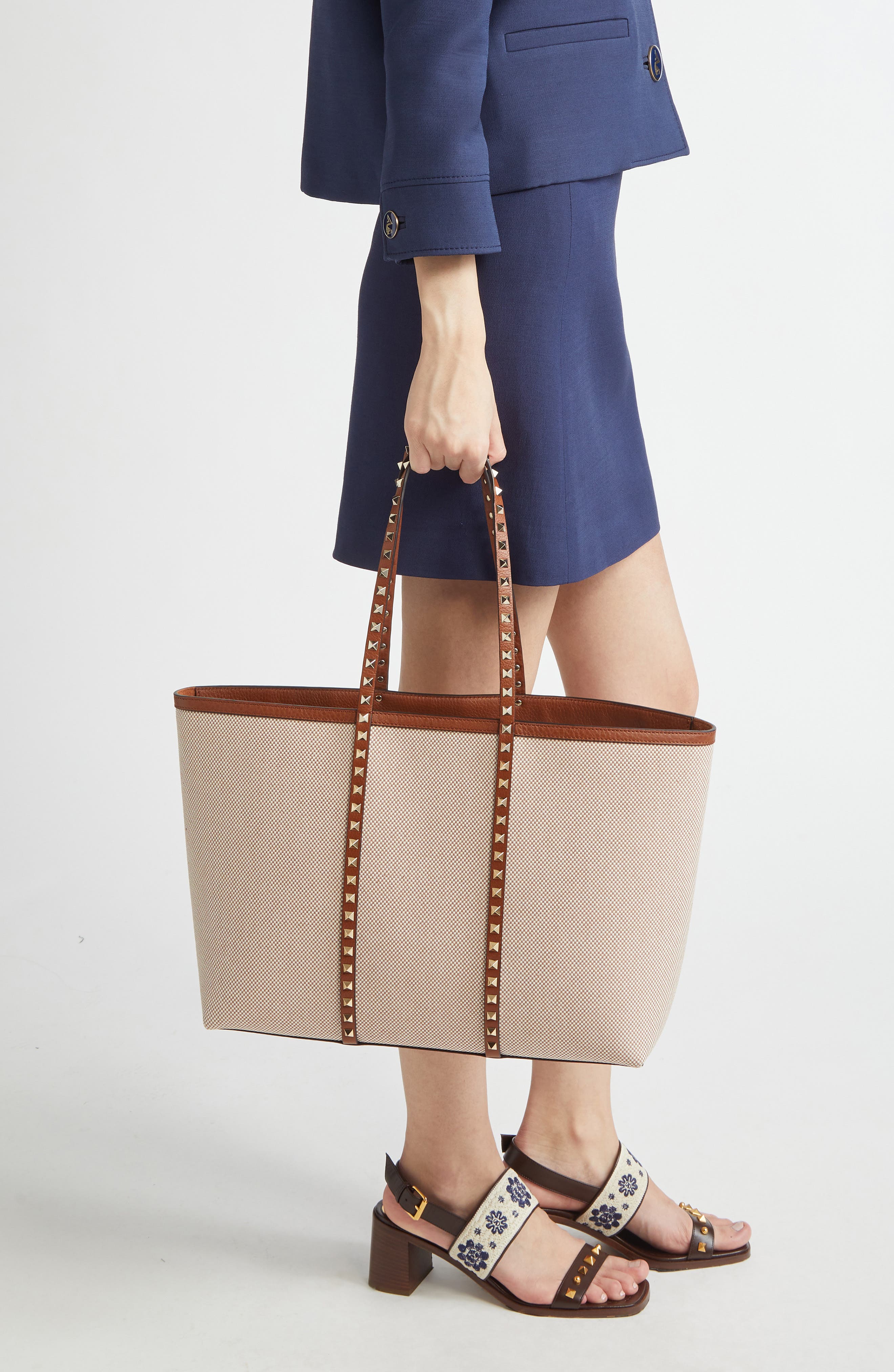 Valentino Garavani Medium Rockstud Canvas Tote, Alternate, color, 