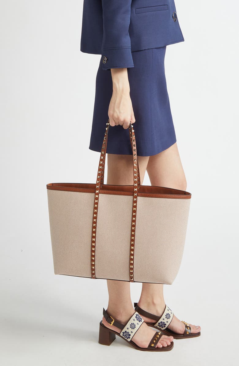 Valentino Garavani Medium Rockstud Canvas Tote, Alternate, color,