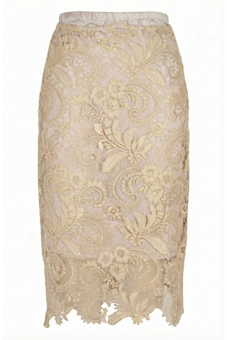 Floral Pattern Scalloped Hem Lace Skirt, Alternate, color, Gold Finish