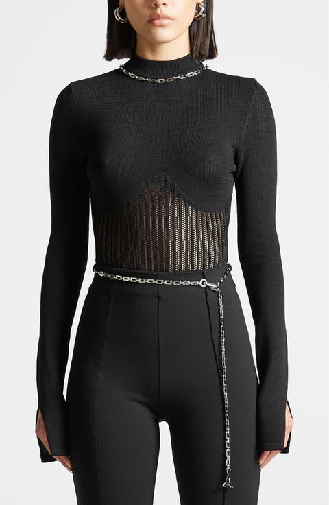 Contour Knit Bodysuit with Chain