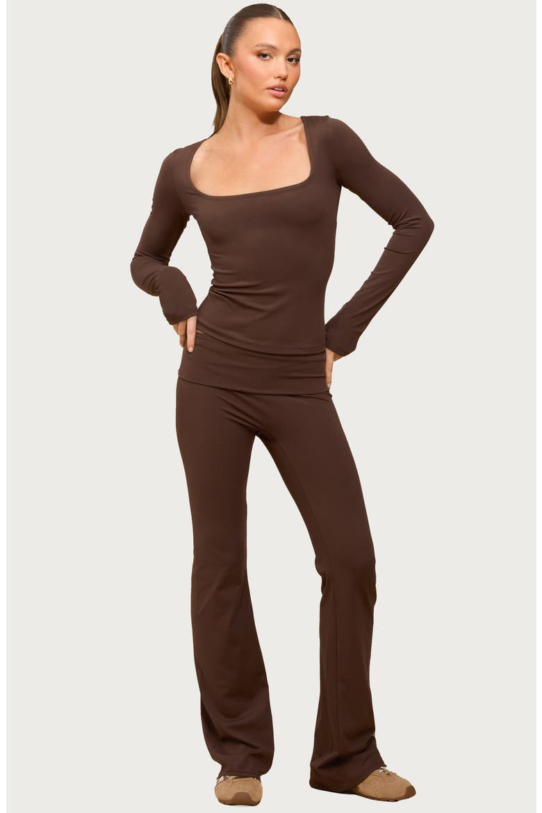 Hayden Square Neck Long Sleeve Crop Top, Alternate, color, BROWN