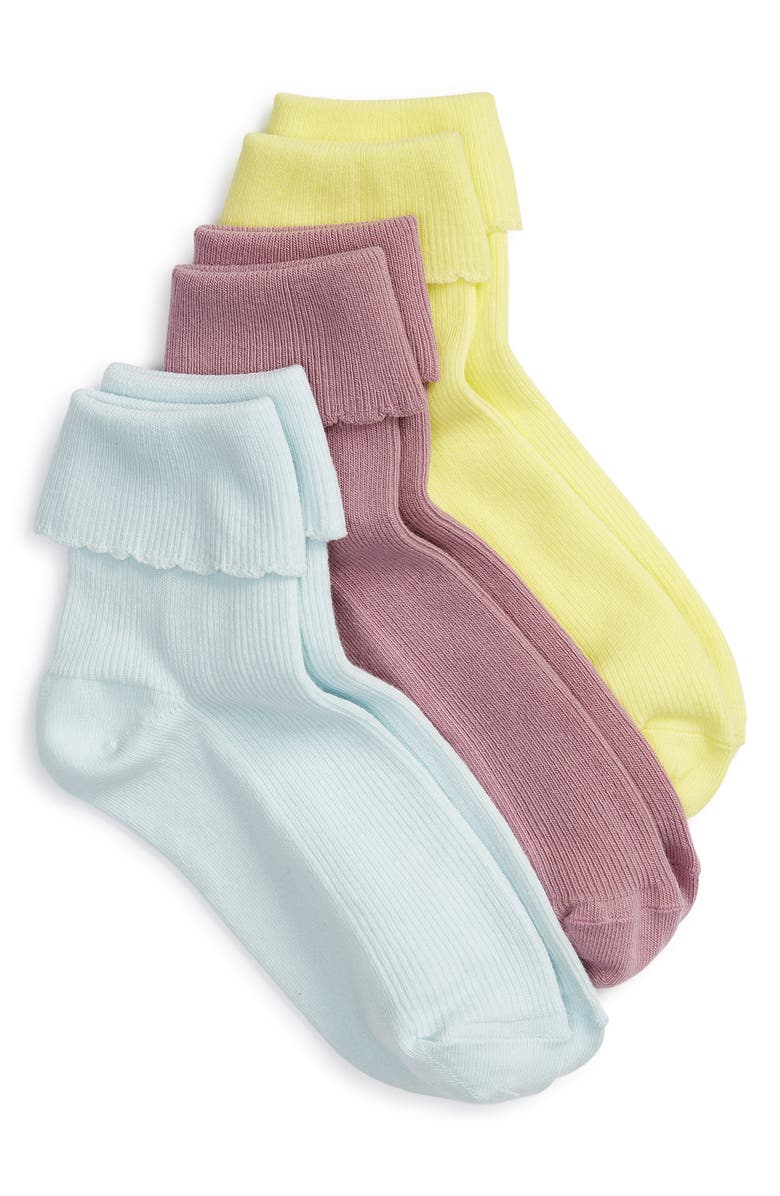 BP. 3-Pack Scalloped Ankle Socks, Main, color,