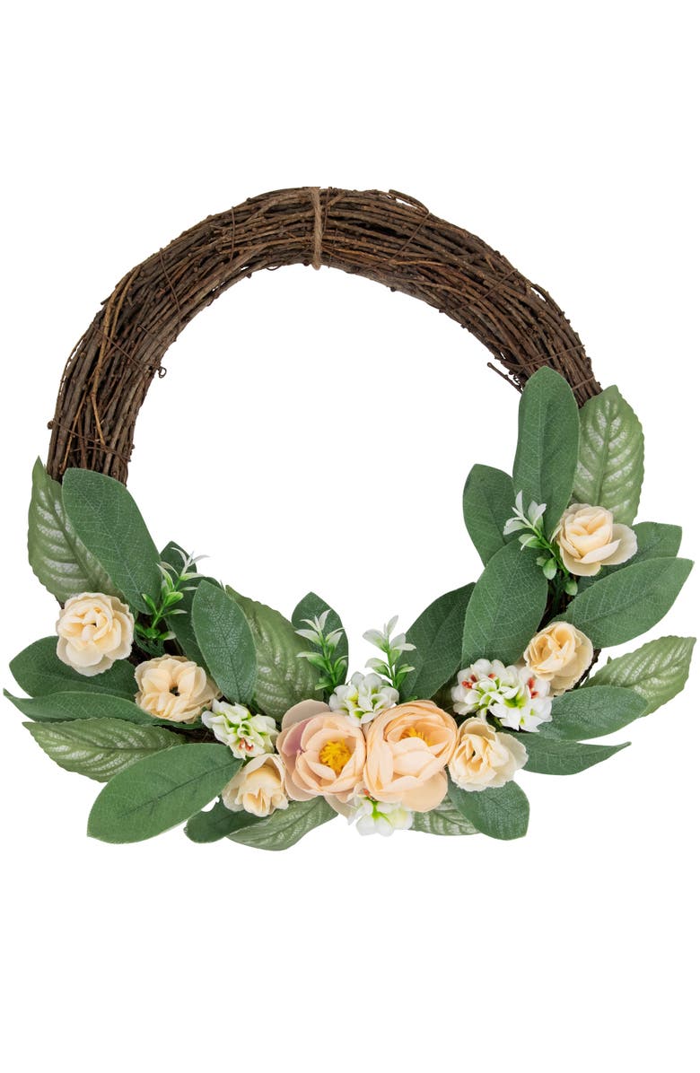 Northlight 14" Mini Peach Rose Half Floral Spring Wreath, Alternate, color, 
