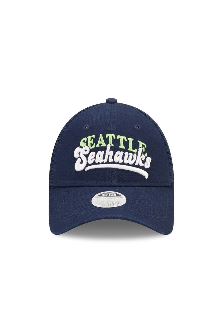Women's New Era  College Navy Seattle Seahawks Team Trucker 9FORTY Snapback Hat, Alternate, color, Navy