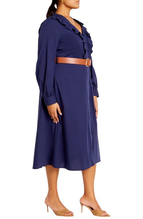 City Chic Emi Belted Midi Dress In Blue