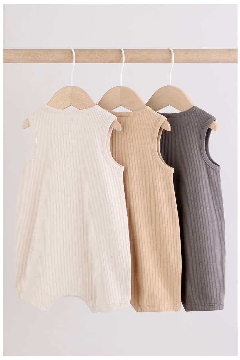 3-Pack Rib Cotton Rompers, Alternate, color, GREY