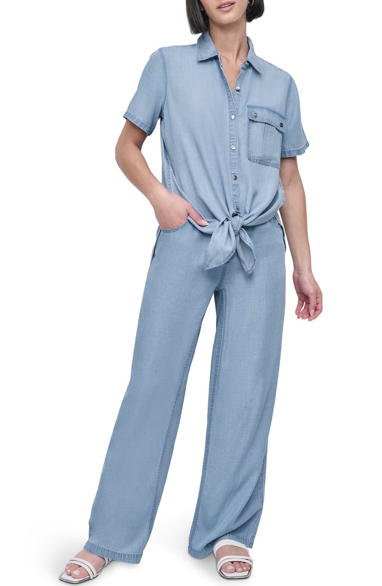 DKNY Tie Front Button-Up Shirt, Alternate, color, 