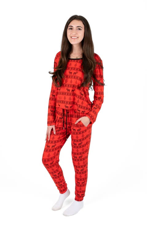 Women's Viscose Matching Family Holiday Pajamas, Reindeer & Polar Bear Prints
