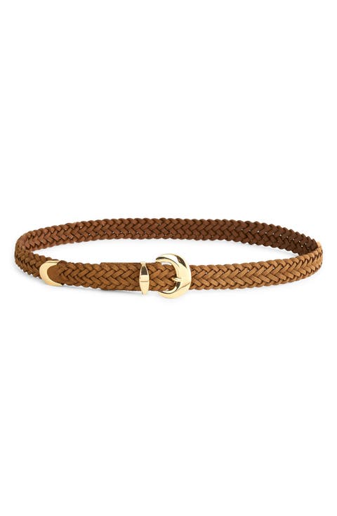 Domed Buckle Woven Suede Belt