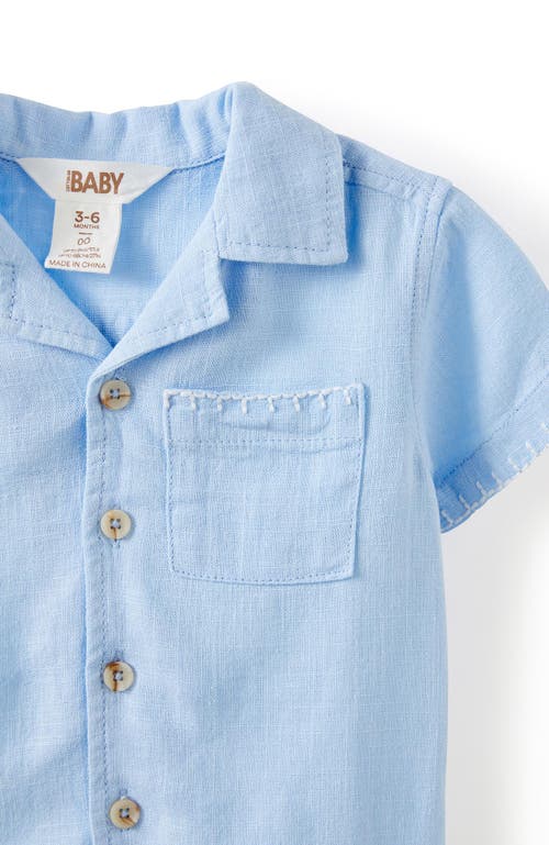 Shop Cotton On Kids Leo Cuban Relaxed Shirt In Dawn Blue Blanket Stitch