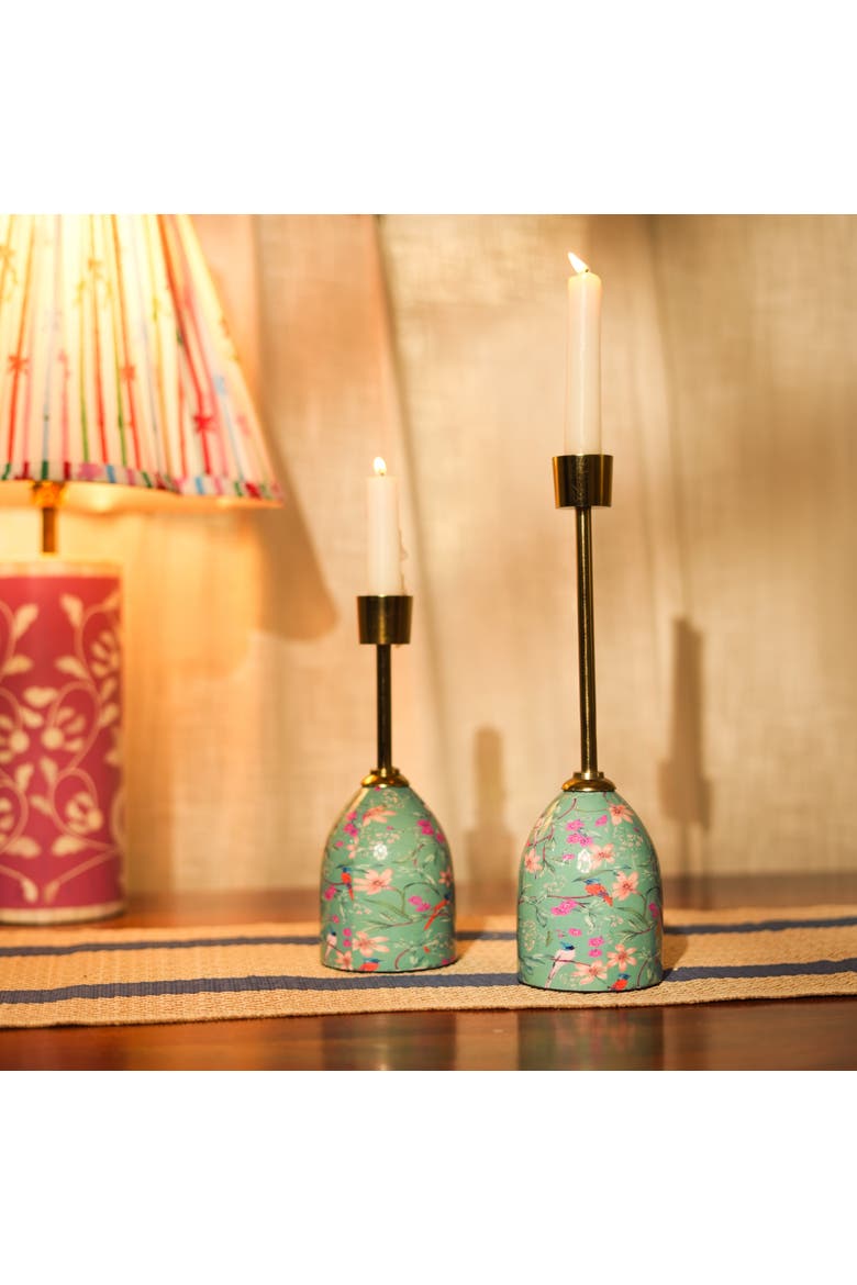 Aqua Flora Tapered Candleholders, Alternate, color, Aqua Flora