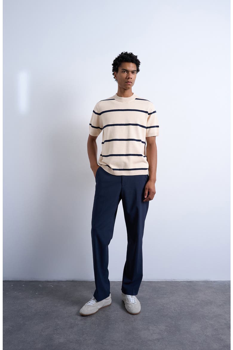 Classic Fit Stripe Short Sleeve Sweater, Alternate, color, CREAM