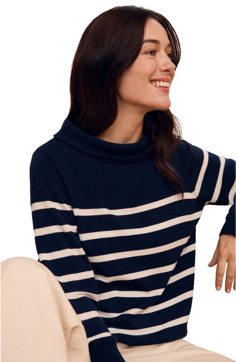 Celtic & Co. Fine Knit Merino Collard Sweater, Alternate, color, Navy / Ecru Stripe