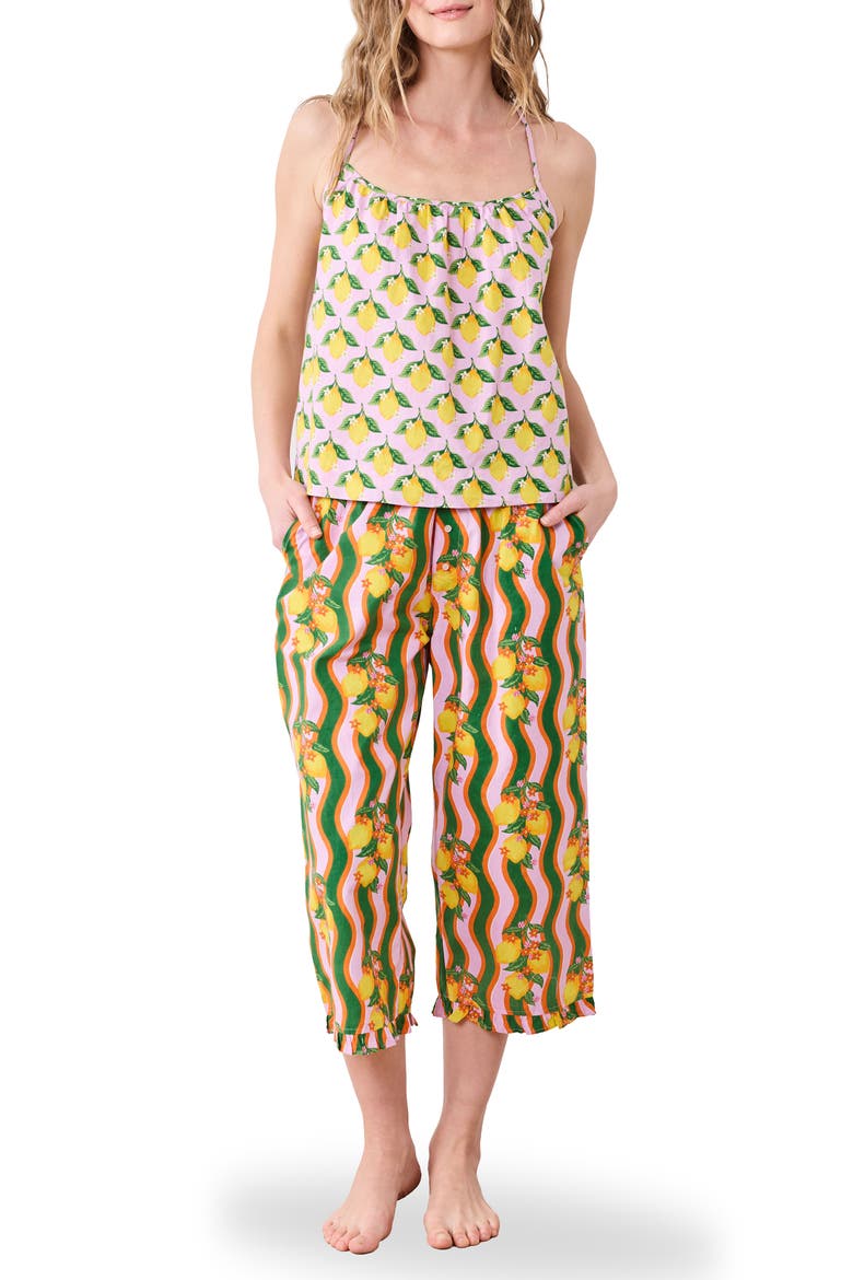Lemon Print Organic Cotton Pajamas, Main, color, LIMONCELLO