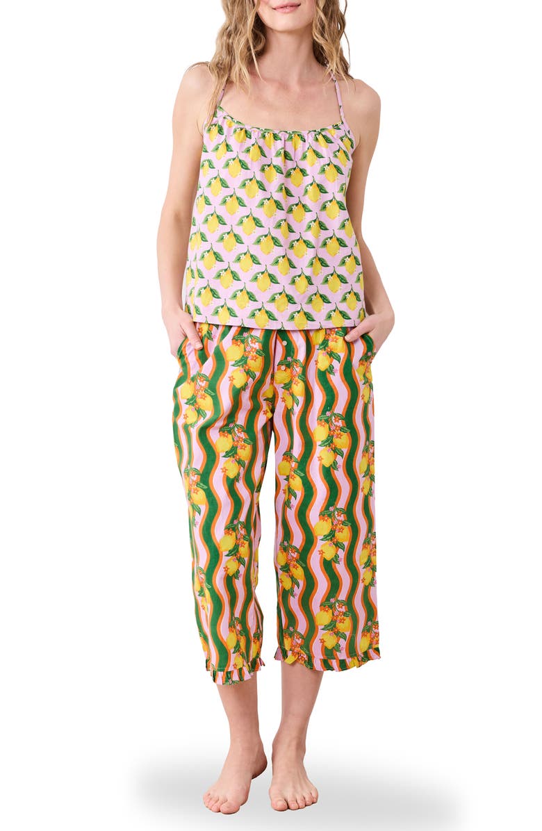 Printfresh Lemon Print Organic Cotton Pajamas, Main, color, Limoncello