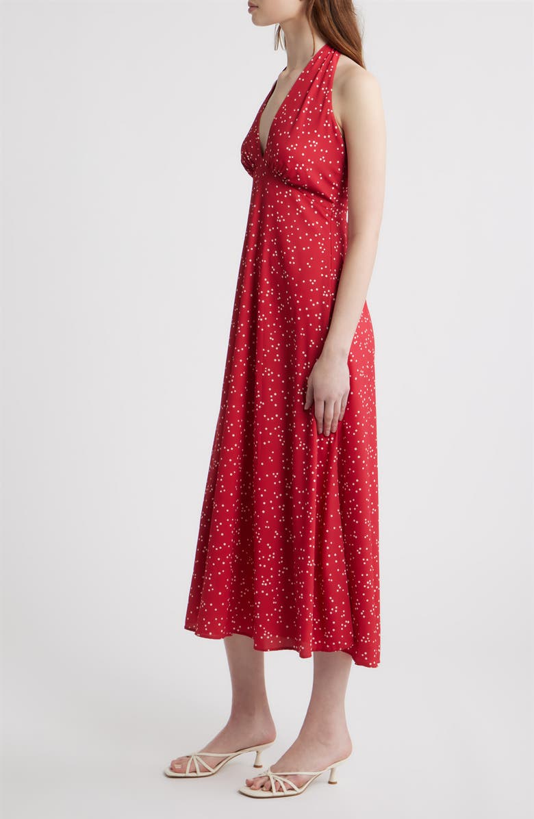 Faithfull the Brand Jennah Dot Print Halter Neck Midi Dress, Alternate, color, Linnea Dot Rosso
