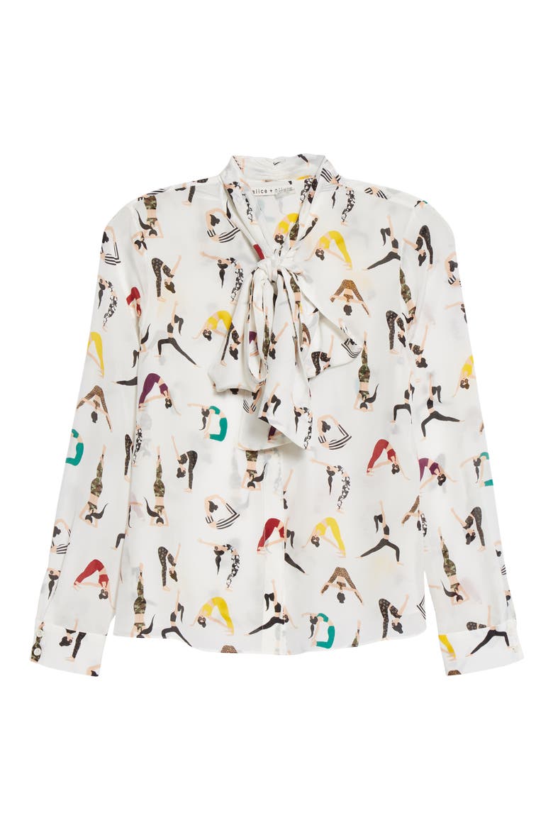 Jeannie Bow Collar Silk Top, Alternate, color, YOGA STACE
