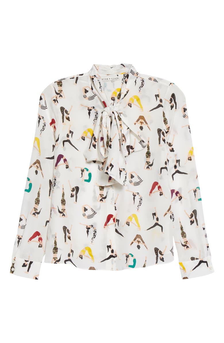 Alice + Olivia Jeannie Bow Collar Silk Top, Alternate, color,