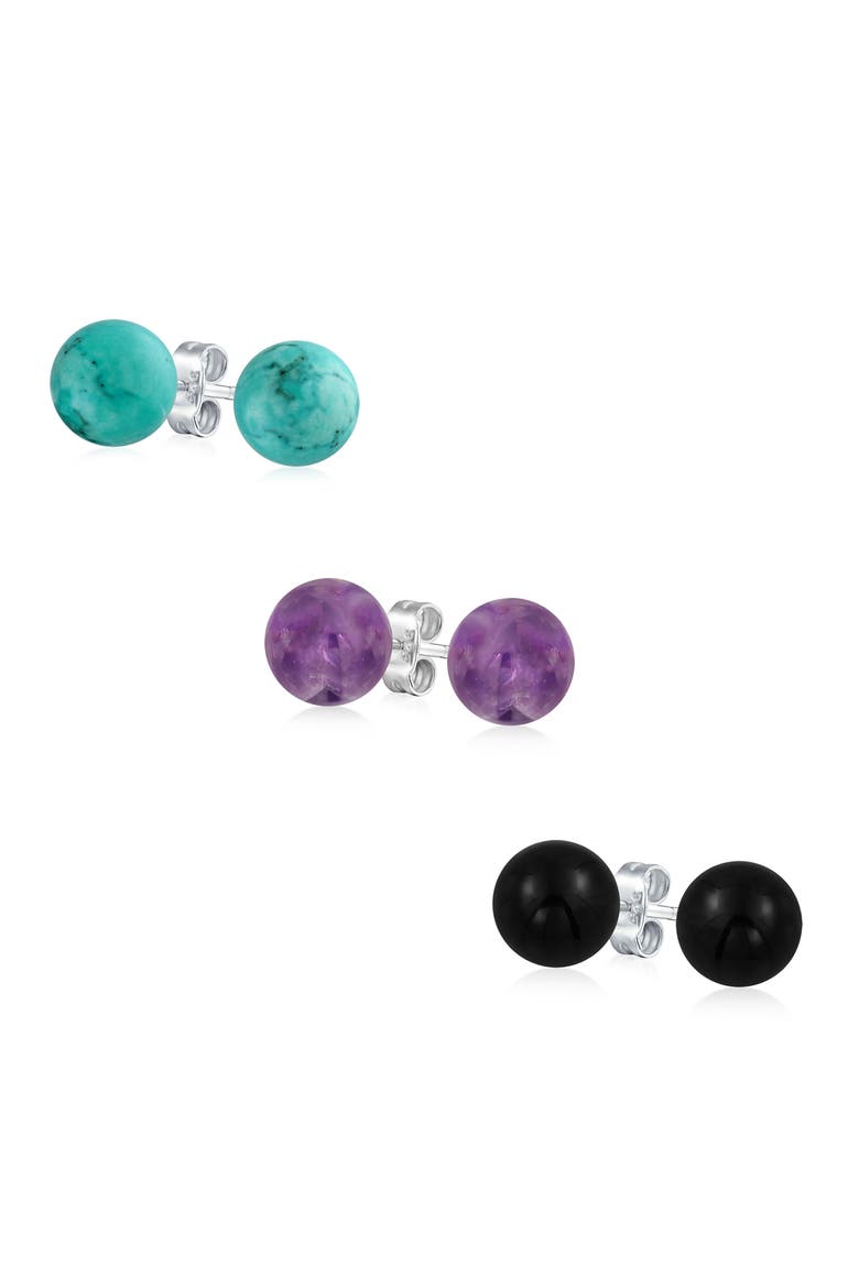 Set of 3 Assorted Stone Stud Earrings, Main, color, MULTI-COLOR