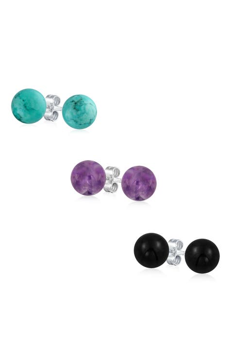 Set of 3 Assorted Stone Stud Earrings