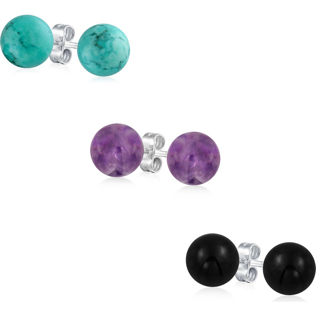 Bling Jewelry Set Of 3 Assorted Stone Stud Earrings In Multi