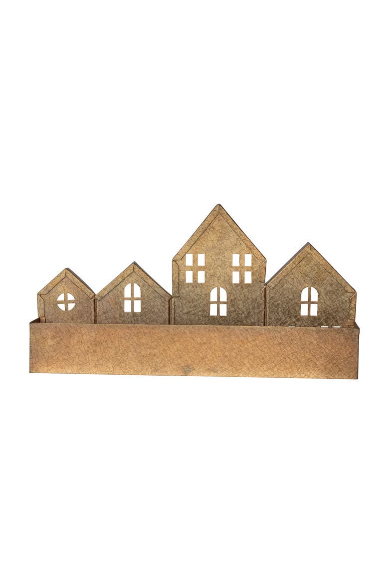 Textured Metal House Shaped Container, Gold Finish, Main, color, Gold