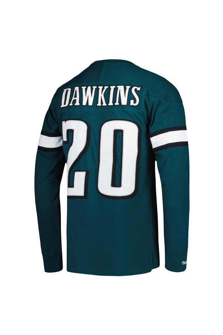 Men's Mitchell & Ness Brian Dawkins Midnight Green Philadelphia Eagles Retired Player Name & Number Long Sleeve Top, Alternate, color, Green