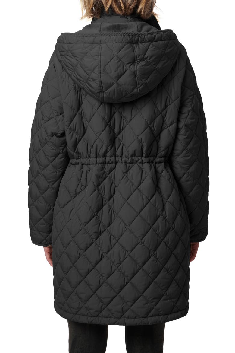 Diamond Quilted Hooded Puffer Coat, Alternate, color, BLACK