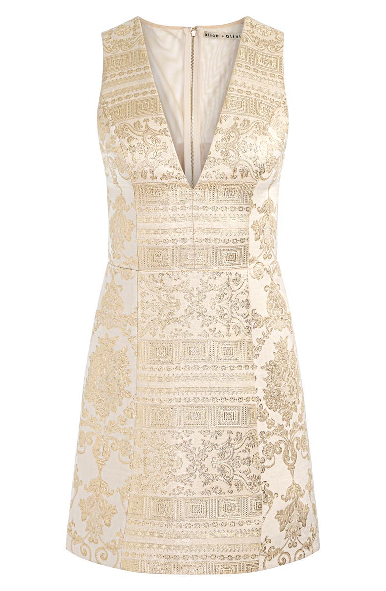 Alice + Olivia Pacey Metallic Jacquard A-Line Minidress, Alternate, color, Gold