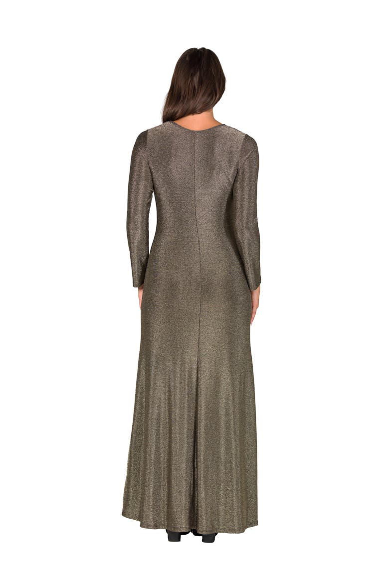 Long Sleeve Scoop Neck Shimmery Fabric Maxi Dress, Alternate, color, Gold